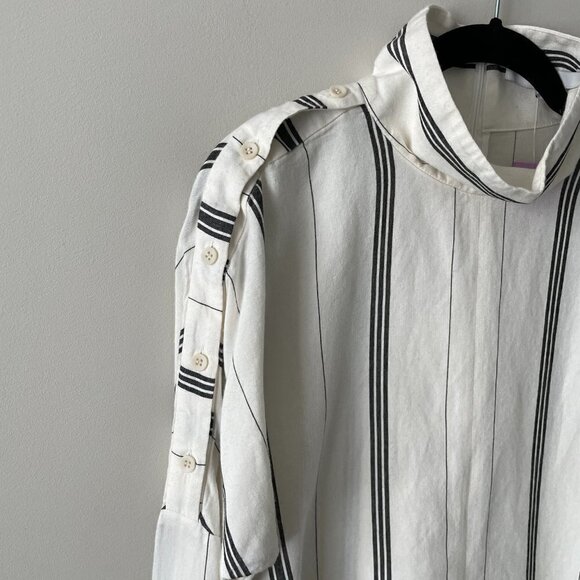Tibi Striped Mock Neck Blouse Long Sleeve Casual White Black Small - Picture 6 of 11